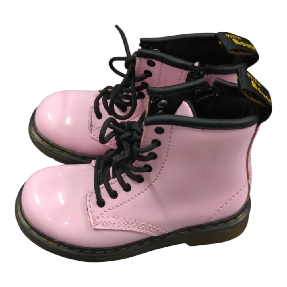 Dr Martens 1460T‎ Pink Shiny Patent Leather Combat Boots Girls Size8